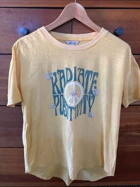 Wildfox Women's Oversized Yellow Graphic Tee "Radiate Positivity" Size XS
